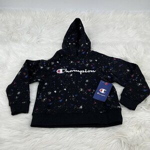 Kids Girls Sz 5 Champion Logo Paint Splatter Print Fleece Hoodie Sweatshirt NWT